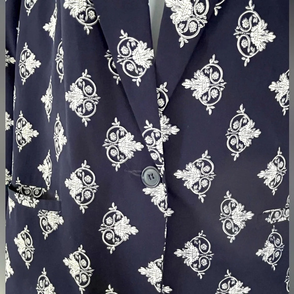 Vintage 80’s EATON COLLECTABLES/ Blazer/ Damask print/ White & blue/ Size US 14 - Picture 8 of 12